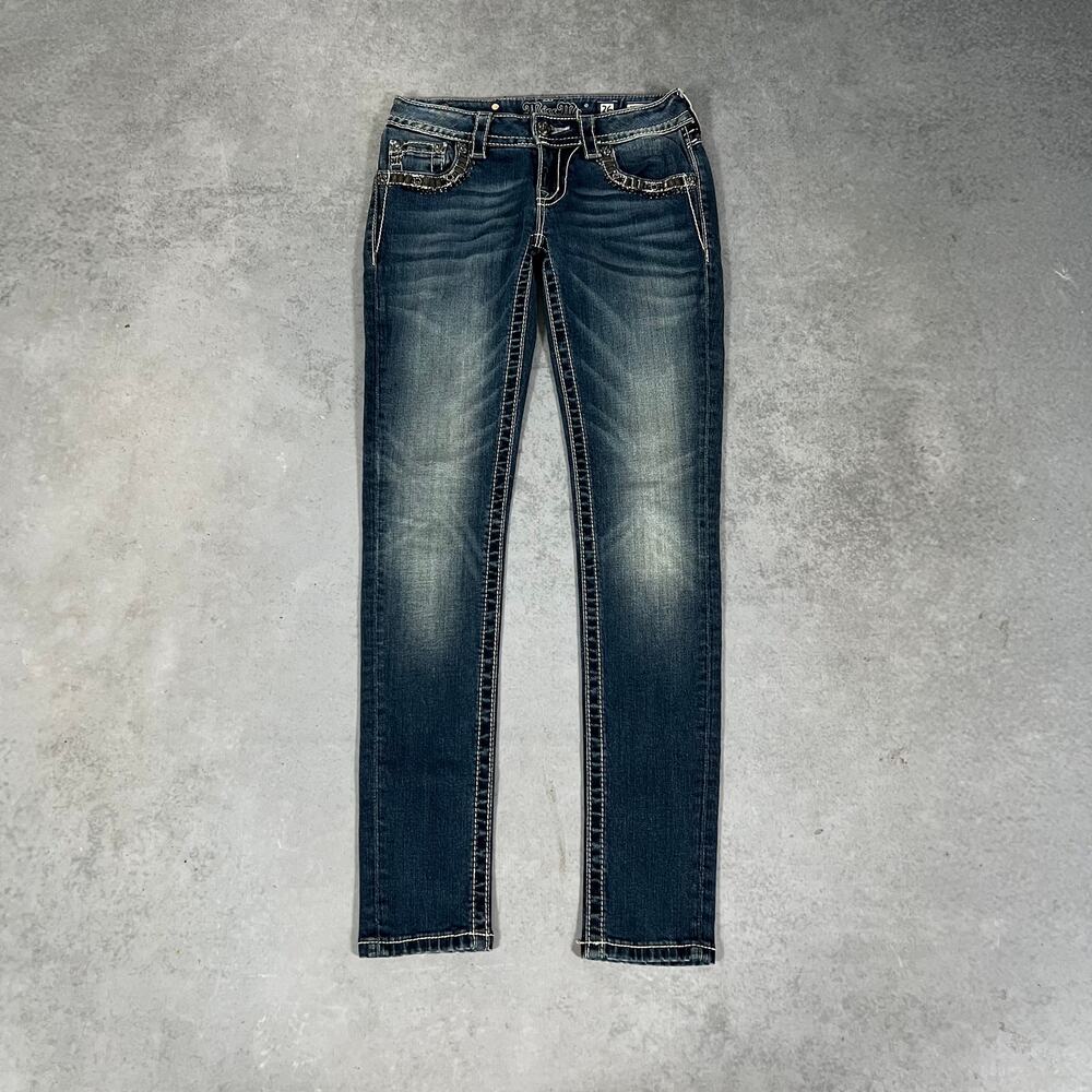 Miss Me Signature Skinny Jeans Rhinestone Contrast Stitch Denim Womens- Size: 26